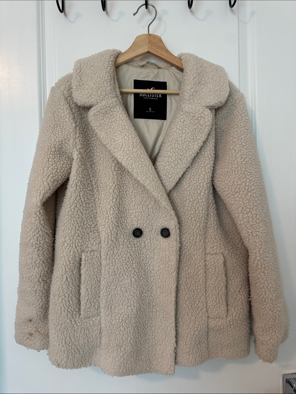 Hollister Cream Sherpa Teddy Double-Breasted Coat Women Size S